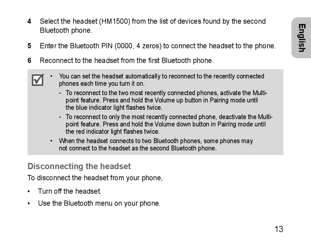 Samsung BHM1500EBECEUR, BHM1500EBECXEF, BHM1500EBECTUR, BHM1500EBECXET, BHM1500EBECFOP manual Disconnecting the headset 