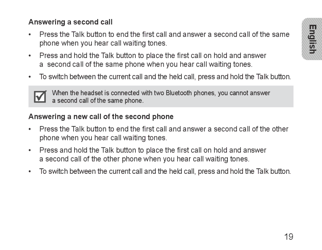 Samsung BHM1500EBECFOP, BHM1500EBECXEF, BHM1500EBECTUR Answering a second call, Answering a new call of the second phone 