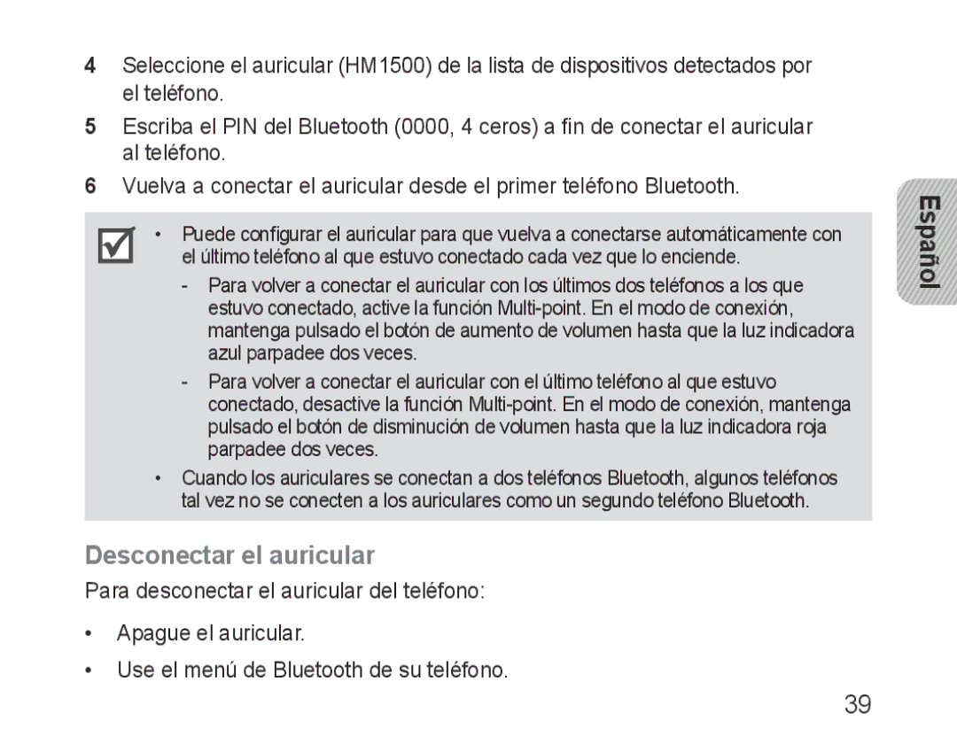 Samsung BHM1500JBECJED, BHM1500EBECXEF, BHM1500EBECTUR, BHM1500EBECXET, BHM1500EBECFOP manual Desconectar el auricular 