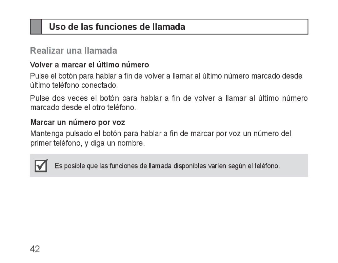 Samsung BHM1500EBECMMC manual Uso de las funciones de llamada, Realizar una llamada, Volver a marcar el último número 