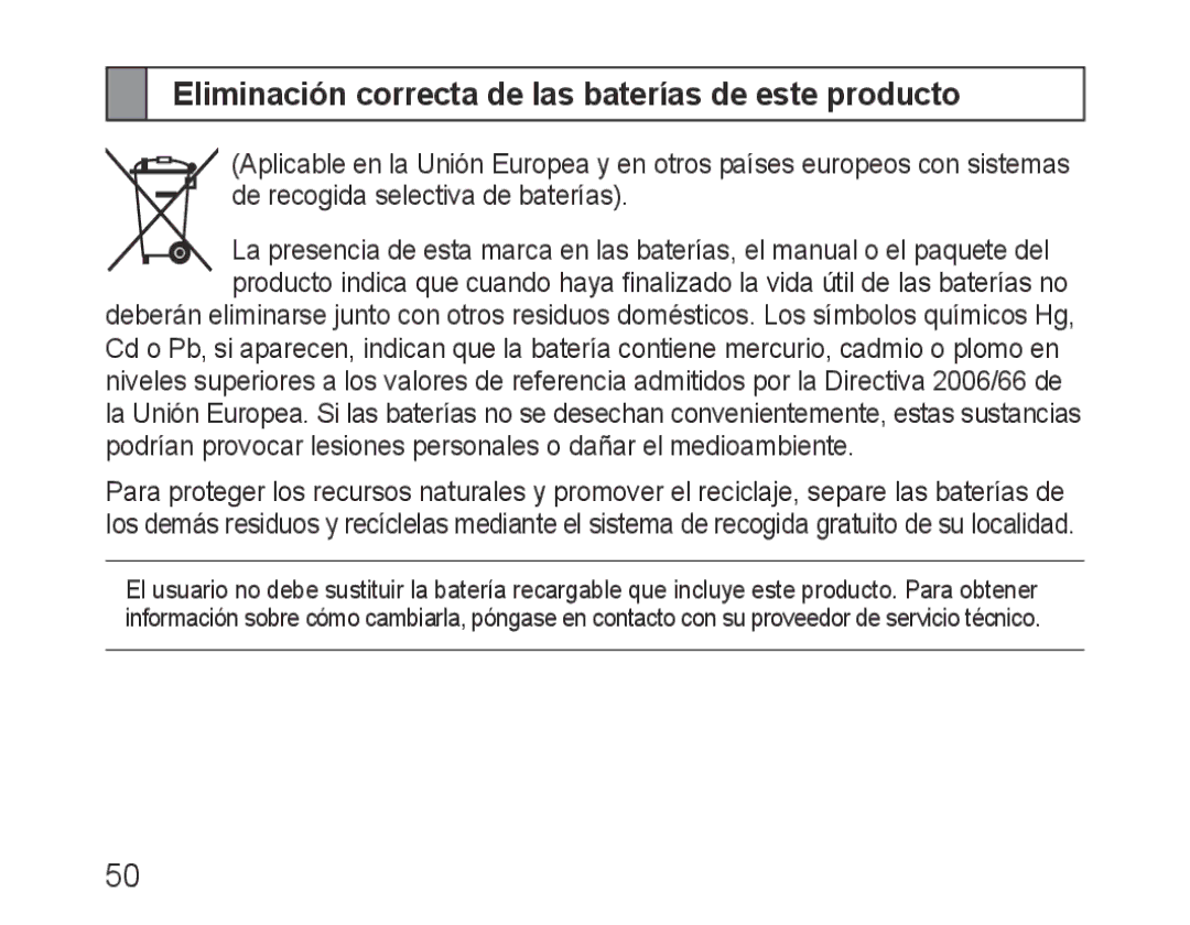 Samsung BHM1500EBECHAT, BHM1500EBECXEF, BHM1500EBECTUR, BHM1500EBECXET Eliminación correcta de las baterías de este producto 