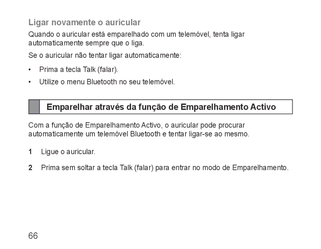 Samsung BHM1500EBECXEE, BHM1500EBECXEF Ligar novamente o auricular, Emparelhar através da função de Emparelhamento Activo 