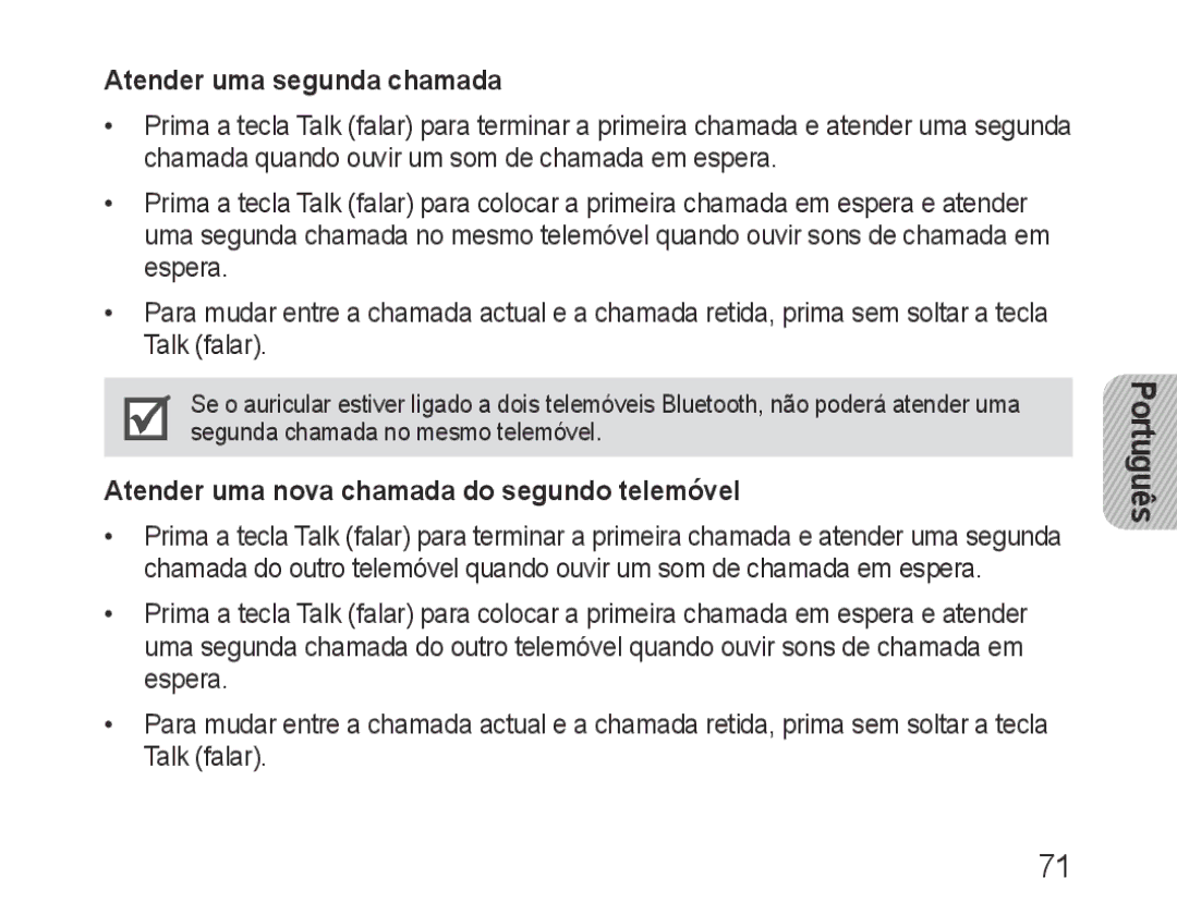 Samsung BHM1500EBECTUR, BHM1500EBECXEF manual Atender uma segunda chamada, Atender uma nova chamada do segundo telemóvel 