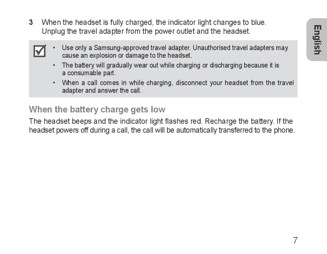 Samsung BHM1500UBECJED, BHM1500EBECXEF, BHM1500EBECTUR, BHM1500EBECXET, BHM1500EBECFOP manual When the battery charge gets low 