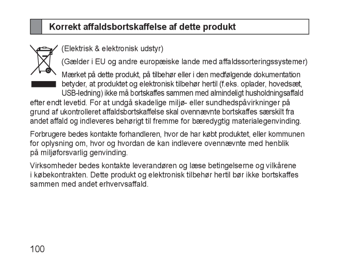 Samsung BHM1600EBECXET, BHM1600EBECXEF, BHM1600EOECXEF, BHM1600EOECXET manual Korrekt affaldsbortskaffelse af dette produkt 