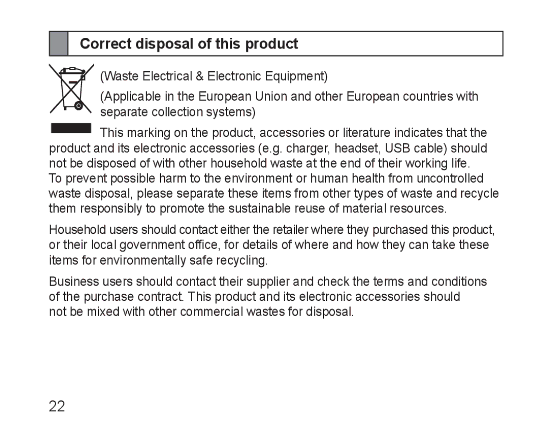 Samsung BHM1600EOECXET, BHM1600EBECXEF, BHM1600EOECXEF, BHM1600EBECXET, BHM1600EOECFOP manual Correct disposal of this product 