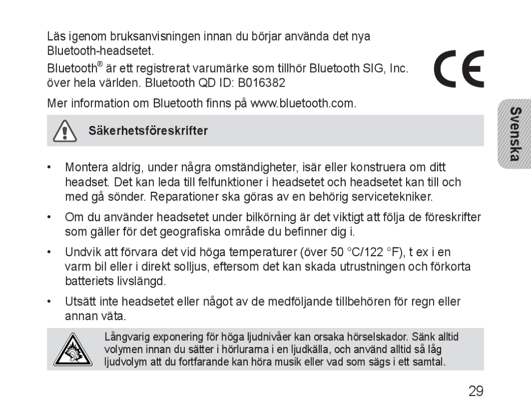 Samsung BHM1600EOECSER, BHM1600EBECXEF, BHM1600EOECXEF, BHM1600EOECXET, BHM1600EBECXET, BHM1600EOECFOP Säkerhetsföreskrifter 