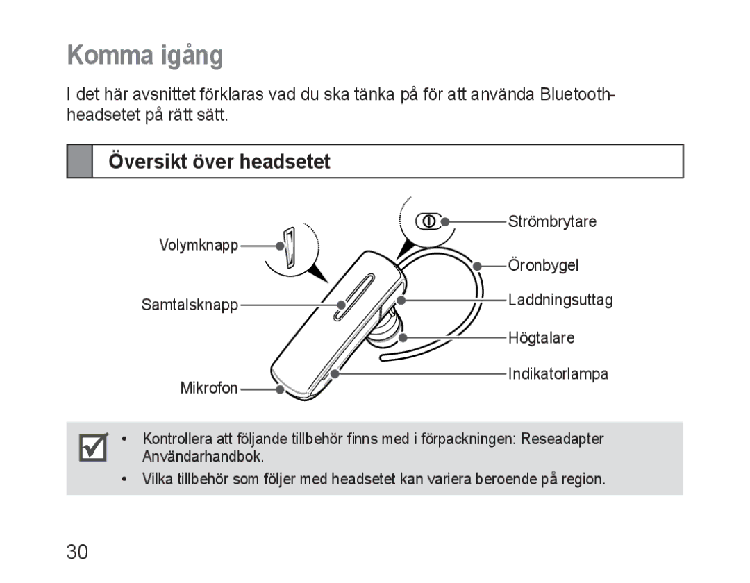 Samsung BHM1600EBECSER, BHM1600EBECXEF, BHM1600EOECXEF, BHM1600EOECXET, BHM1600EBECXET Komma igång, Översikt över headsetet 