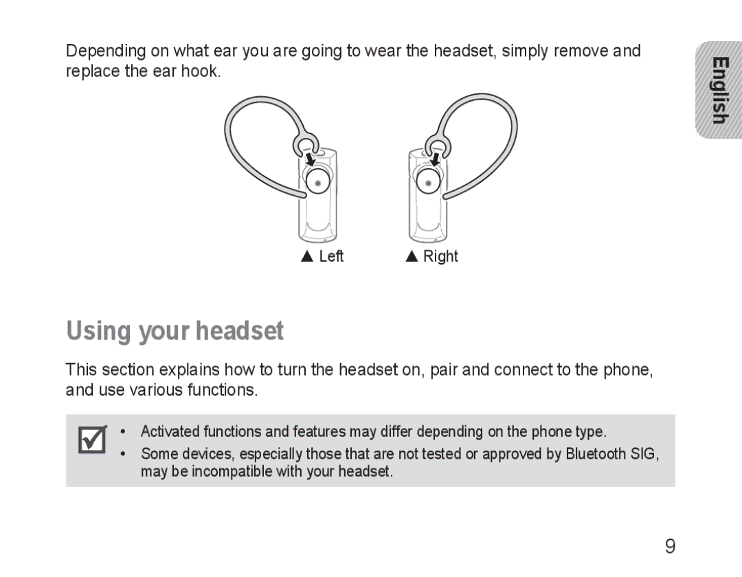 Samsung BHM1600EBECXEF, BHM1600EOECXEF, BHM1600EOECXET, BHM1600EBECXET, BHM1600EOECFOP, BHM1600EBECFOP manual Using your headset 