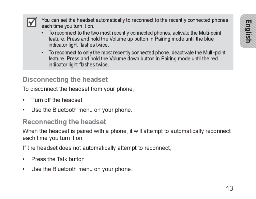 Samsung BHM1600EOECFOP, BHM1600EBECXEF, BHM1600EOECXEF, BHM1600EOECXET Disconnecting the headset, Reconnecting the headset 