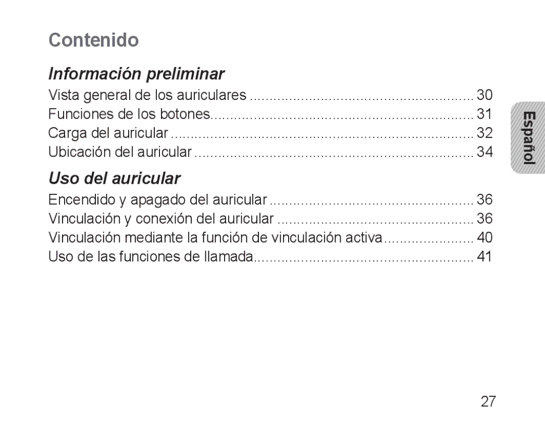 Samsung BHM1600EBECXEH, BHM1600EBECXEF, BHM1600EOECXEF, BHM1600EOECXET, BHM1600EBECXET, BHM1600EOECFOP manual Contenido, Español 