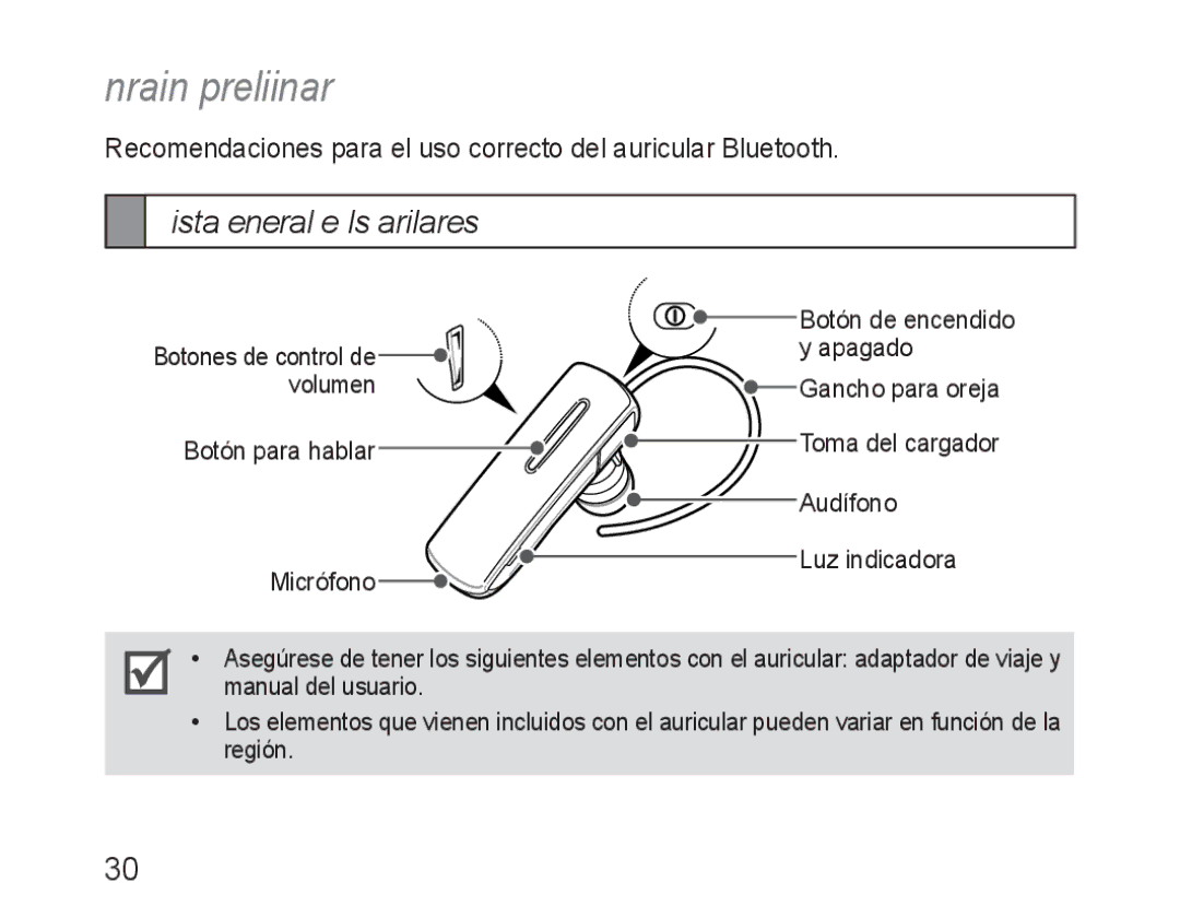 Samsung BHM1600EBECSER, BHM1600EBECXEF, BHM1600EOECXEF manual Información preliminar, Vista general de los auriculares 