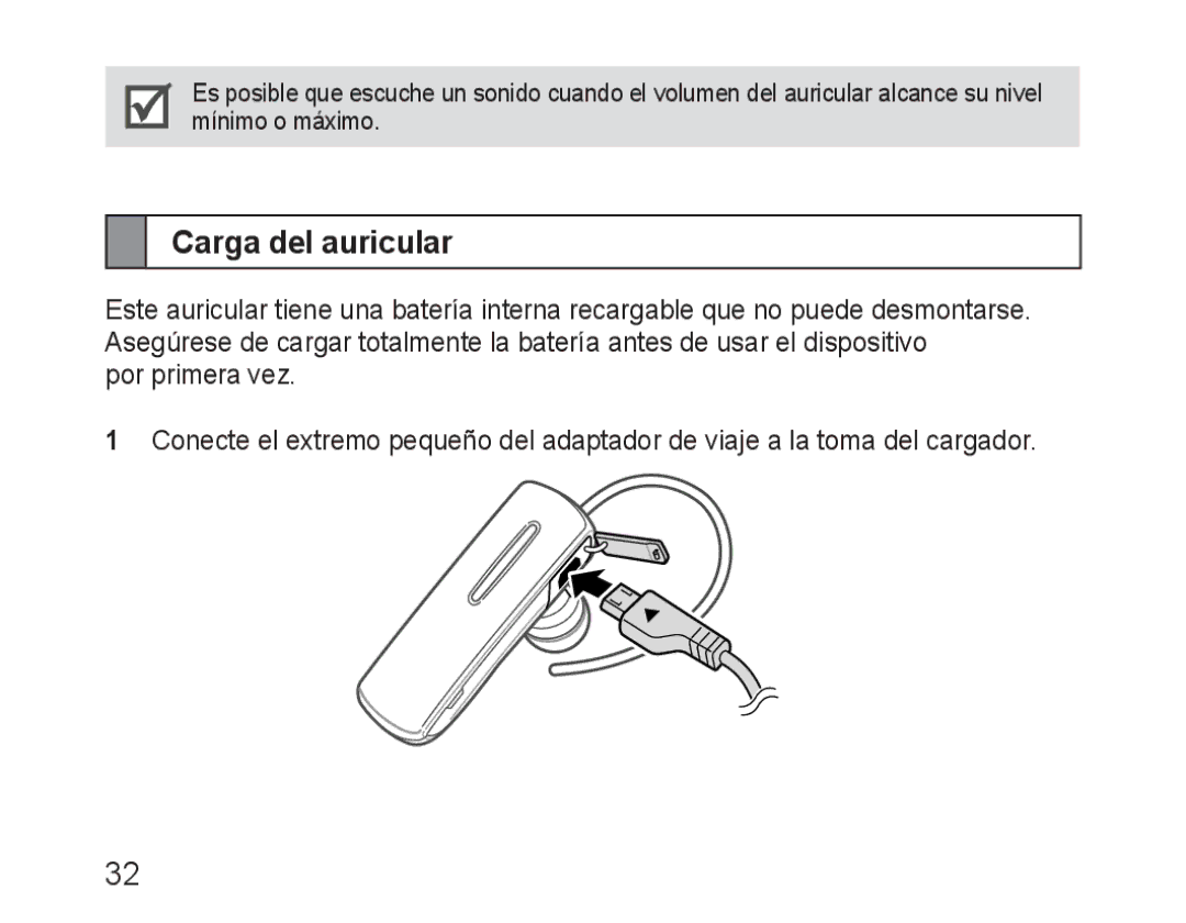 Samsung BHM1600EOECXEF, BHM1600EBECXEF, BHM1600EOECXET, BHM1600EBECXET, BHM1600EOECFOP, BHM1600EBECFOP Carga del auricular 