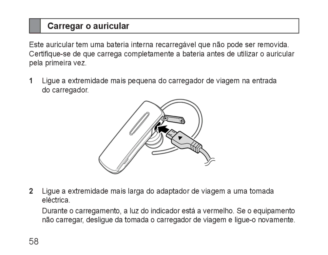 Samsung BHM1600EBECFOP, BHM1600EBECXEF, BHM1600EOECXEF, BHM1600EOECXET, BHM1600EBECXET, BHM1600EOECFOP Carregar o auricular 