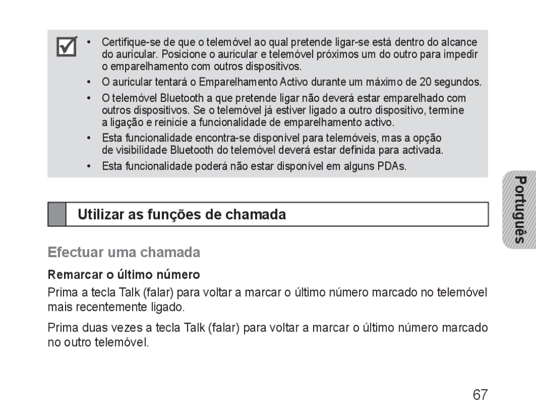 Samsung BHM1600EBECXET, BHM1600EBECXEF manual Utilizar as funções de chamada, Efectuar uma chamada, Remarcar o último número 