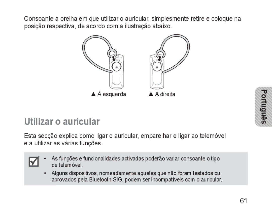 Samsung BHM1600EBECXEE, BHM1600EBECXEF, BHM1600EOECXEF, BHM1600EOECXET, BHM1600EBECXET, BHM1600EOECFOP Utilizar o auricular 