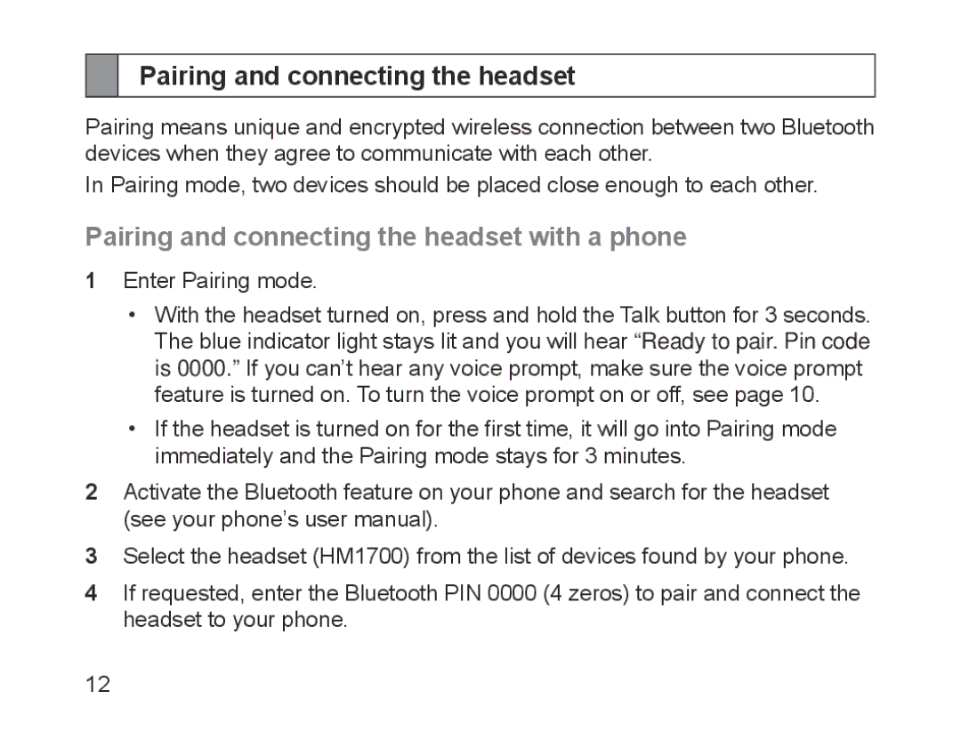 Samsung BHM1700EDECEUR, BHM1700VDECXEF, BHM1700VPECXEF, BHM1700EDECXEF Pairing and connecting the headset with a phone 