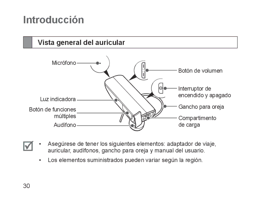 Samsung BHM1700VDECXEE, BHM1700VDECXEF, BHM1700VPECXEF, BHM1700EDECXEF manual Introducción, Vista general del auricular 