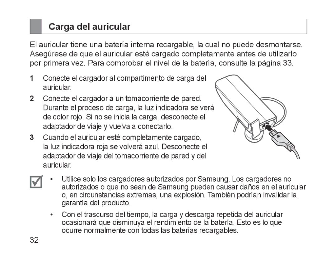 Samsung BHM1700EPECEUR, BHM1700VDECXEF, BHM1700VPECXEF, BHM1700EDECXEF, BHM1700EBECXEF, BHM1700EPECXEF Carga del auricular 