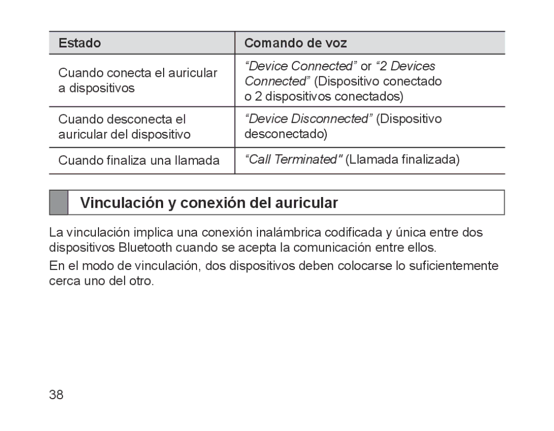 Samsung BHM1700EDRCSER, BHM1700VDECXEF manual Vinculación y conexión del auricular, Device Disconnected Dispositivo 