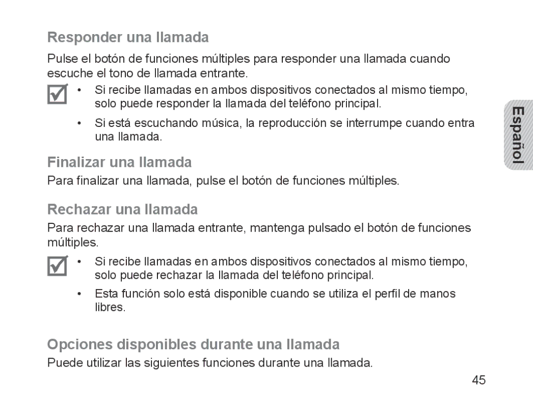 Samsung BHM1700EDECXET, BHM1700VDECXEF, BHM1700VPECXEF Responder una llamada, Finalizar una llamada, Rechazar una llamada 