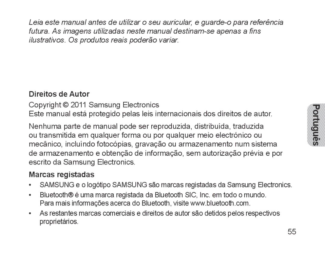 Samsung BHM1700EDECILO, BHM1700VDECXEF, BHM1700VPECXEF, BHM1700EDECXEF manual Português, Direitos de Autor, Marcas registadas 