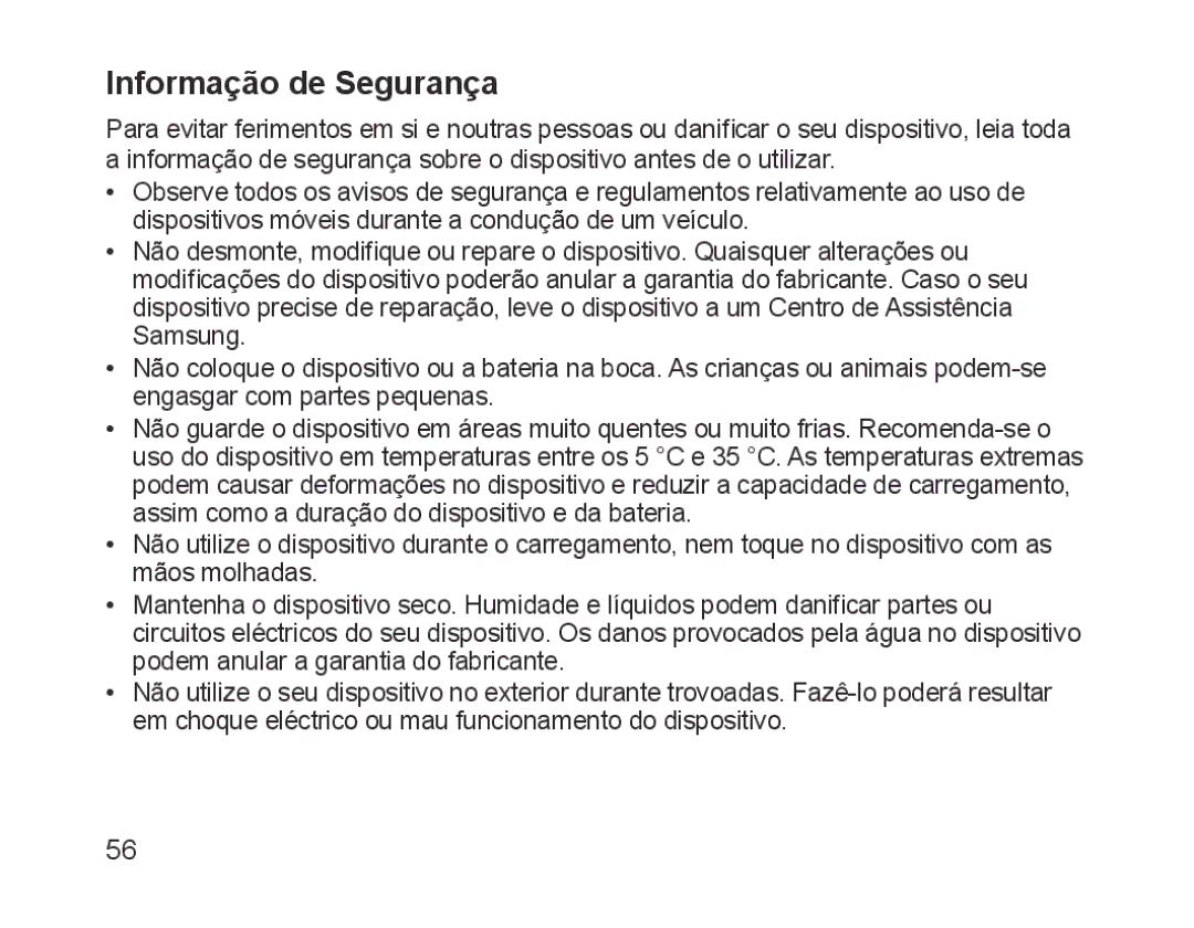 Samsung BHM1700EDECHAT, BHM1700VDECXEF, BHM1700VPECXEF, BHM1700EDECXEF, BHM1700EBECXEF, BHM1700EPECXEF Informação de Segurança 