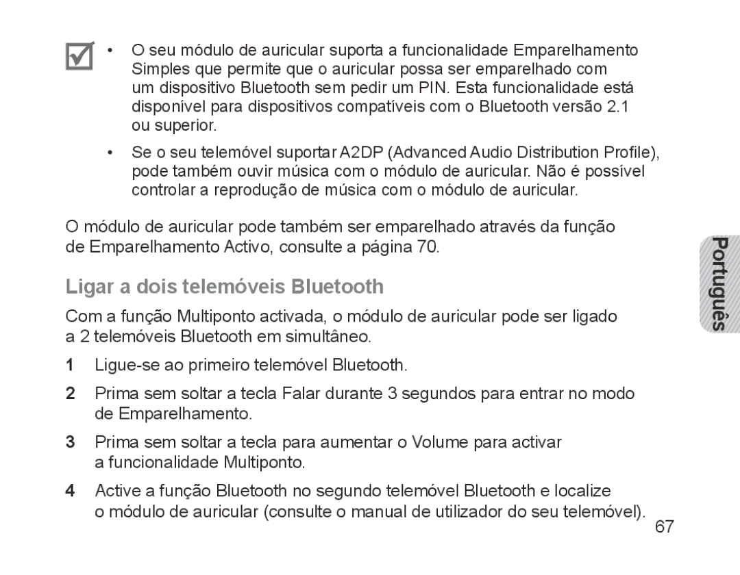 Samsung BHM1700EPECXET, BHM1700VDECXEF, BHM1700VPECXEF, BHM1700EDECXEF, BHM1700EBECXEF manual Ligar a dois telemóveis Bluetooth 