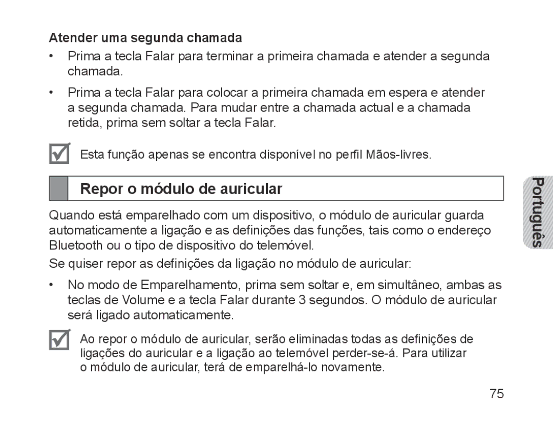 Samsung BHM1700EDECEUR, BHM1700VDECXEF, BHM1700VPECXEF manual Repor o módulo de auricular, Atender uma segunda chamada 