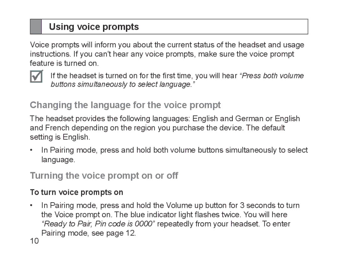 Samsung BHM1700EDECXEE Using voice prompts, Changing the language for the voice prompt, Turning the voice prompt on or off 