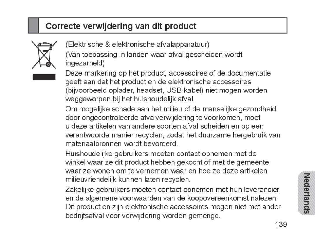 Samsung BHM1700EDECILO, BHM1700VDECXEF, BHM1700VPECXEF, BHM1700EDECXEF, BHM1700EBECXEF Correcte verwijdering van dit product 