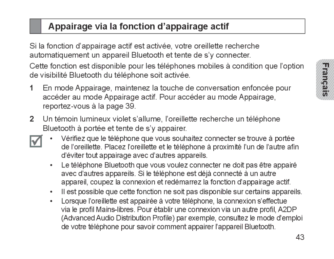 Samsung BHM1700EBECXEF, BHM1700VDECXEF, BHM1700VPECXEF, BHM1700EDECXEF Appairage via la fonction d’appairage actif, Français 