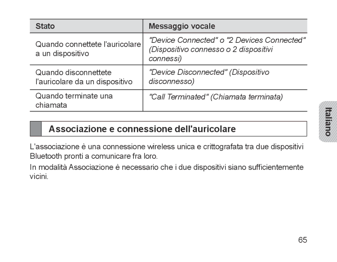 Samsung BHM1700EPECXEF, BHM1700VDECXEF, BHM1700VPECXEF, BHM1700EDECXEF manual Associazione e connessione dellauricolare 