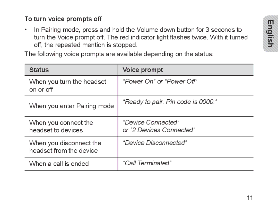 Samsung BHM1700EPECEUR, BHM1700VDECXEF, BHM1700VPECXEF, BHM1700EDECXEF manual To turn voice prompts off, Status Voice prompt 