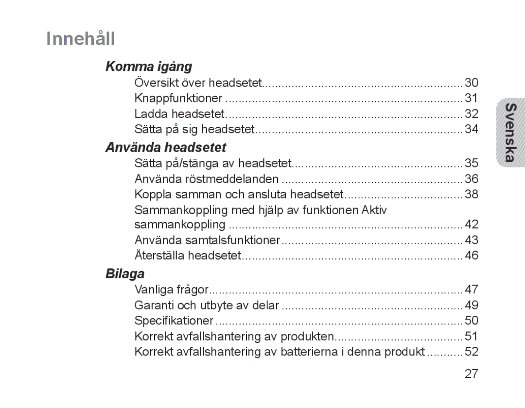 Samsung BHM1700EDECXEV, BHM1700VDECXEF, BHM1700VPECXEF, BHM1700EDECXEF, BHM1700EBECXEF, BHM1700EPECXEF, BHM1700EDECXET Innehåll 