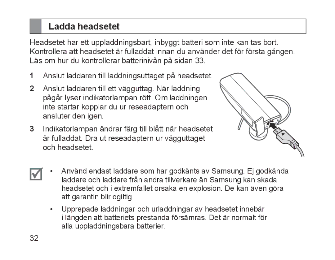 Samsung BHM1700EPECEUR, BHM1700VDECXEF, BHM1700VPECXEF, BHM1700EDECXEF, BHM1700EBECXEF, BHM1700EPECXEF manual Ladda headsetet 