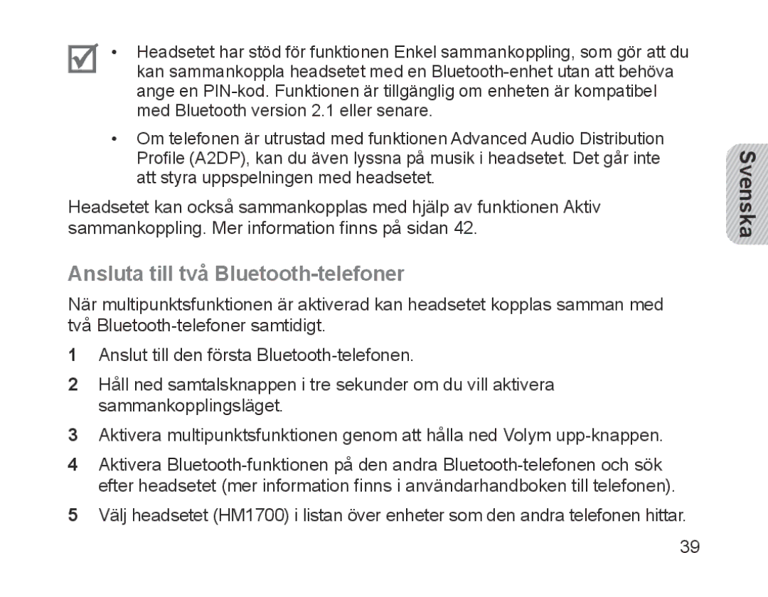 Samsung BHM1700EPRCSER, BHM1700VDECXEF, BHM1700VPECXEF, BHM1700EDECXEF, BHM1700EBECXEF Ansluta till två Bluetooth-telefoner 