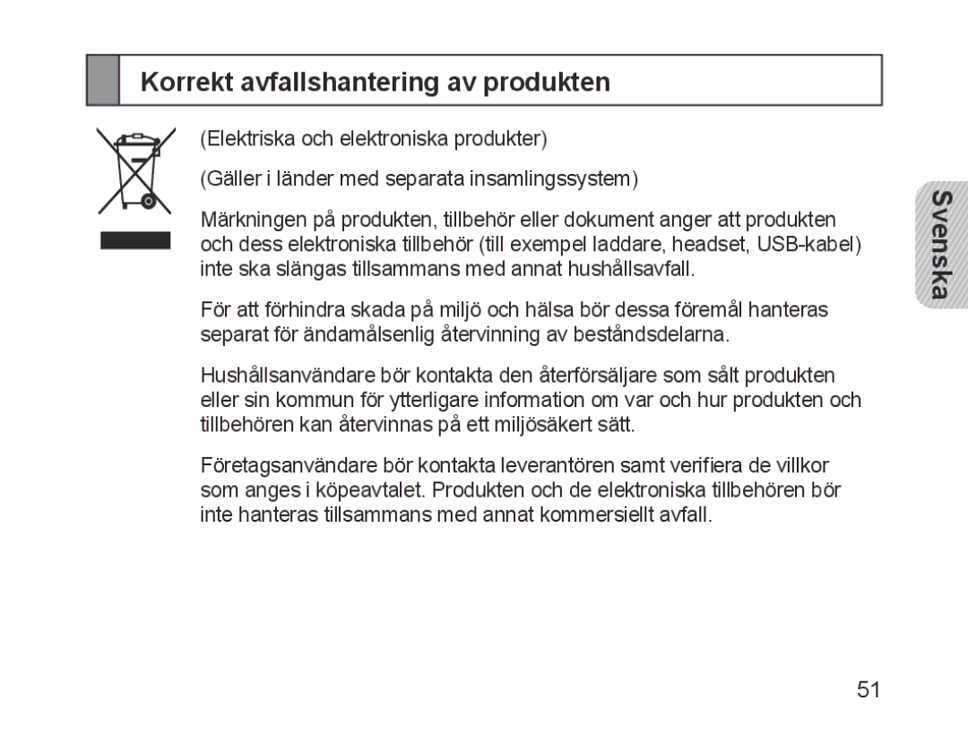 Samsung BHM1700VDECXEE, BHM1700VDECXEF, BHM1700VPECXEF, BHM1700EDECXEF, BHM1700EBECXEF Korrekt avfallshantering av produkten 