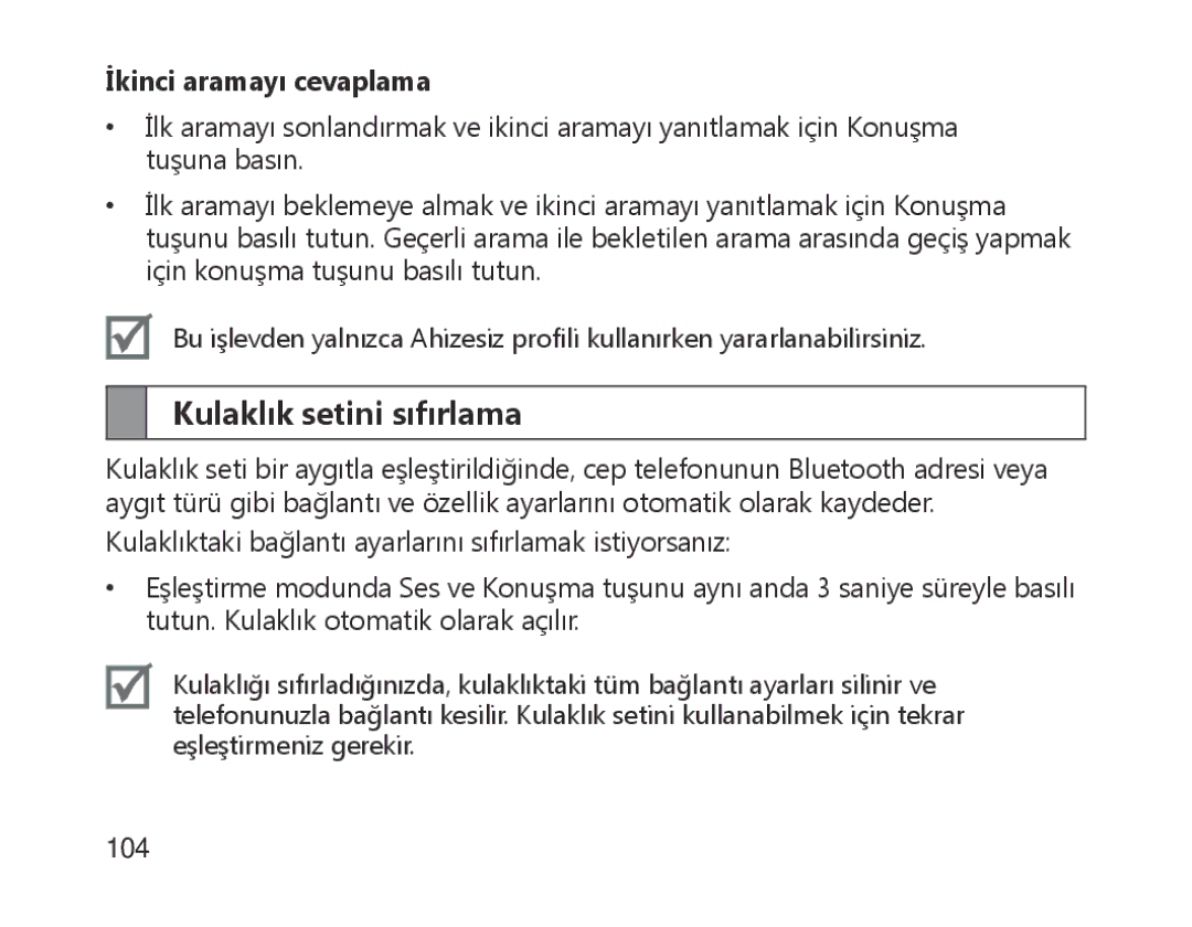 Samsung BHM1700VPECXEF, BHM1700VDECXEF, BHM1700EDECXEF, BHM1700EBECXEF Kulaklık setini sıfırlama, İkinci aramayı cevaplama 