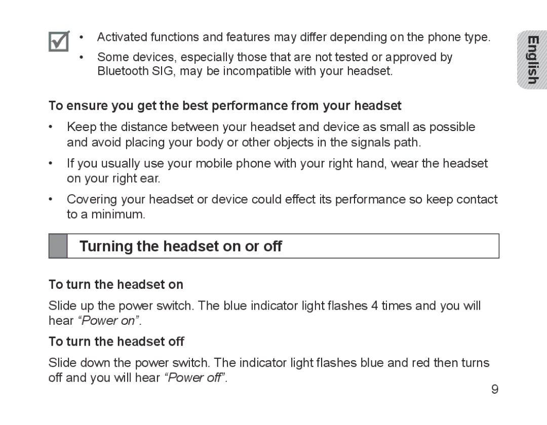 Samsung BHM1700VDECXEE manual Turning the headset on or off, To ensure you get the best performance from your headset 