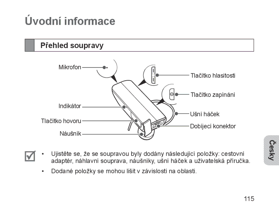 Samsung BHM1700EDECXEE, BHM1700VDECXEF, BHM1700VPECXEF, BHM1700EDECXEF, BHM1700EBECXEF Úvodní informace, Přehled soupravy 