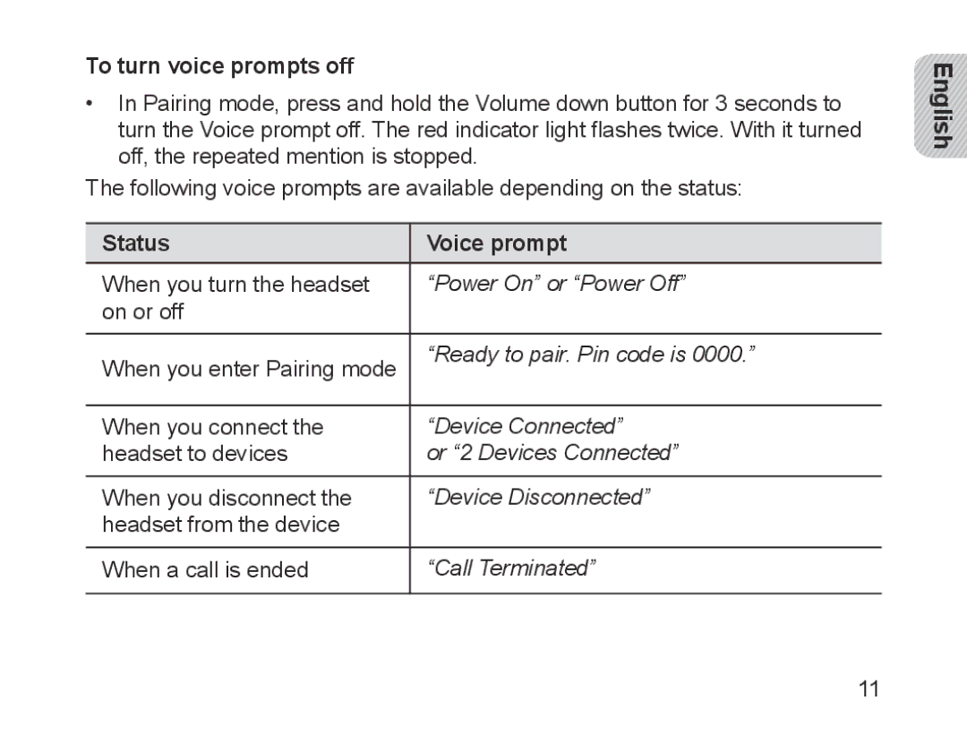 Samsung BHM1700EPECEUR, BHM1700VDECXEF, BHM1700VPECXEF, BHM1700EDECXEF manual To turn voice prompts off, Status Voice prompt 