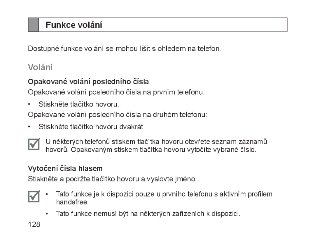 Samsung BHM1700EPECXEF, BHM1700VDECXEF Funkce volání, Volání, Opakované volání posledního čísla, Vytočení čísla hlasem 