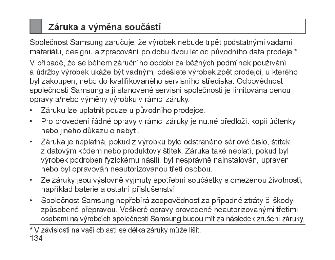 Samsung BHM1700EPECXEH, BHM1700VDECXEF, BHM1700VPECXEF, BHM1700EDECXEF, BHM1700EBECXEF manual Záruka a výměna součástí 