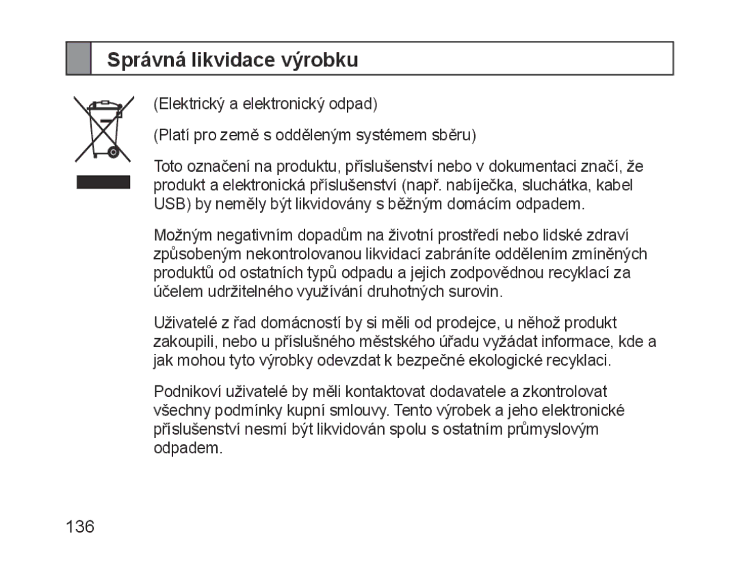 Samsung BHM1700EDECXEE, BHM1700VDECXEF, BHM1700VPECXEF, BHM1700EDECXEF, BHM1700EBECXEF manual Správná likvidace výrobku 