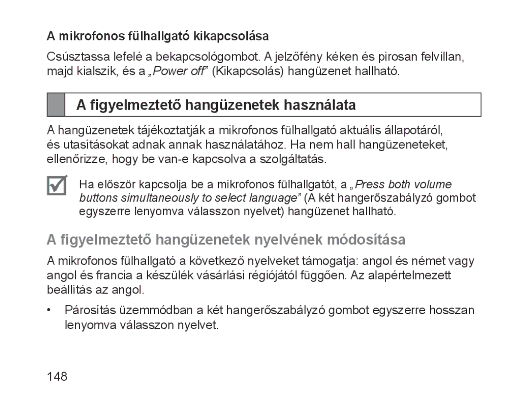 Samsung BHM1700EBECXEF manual Figyelmeztető hangüzenetek használata, Figyelmeztető hangüzenetek nyelvének módosítása 