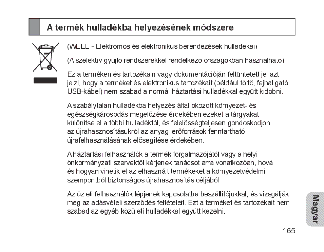 Samsung BHM1700EPRCSER, BHM1700VDECXEF, BHM1700VPECXEF, BHM1700EDECXEF manual Termék hulladékba helyezésének módszere 