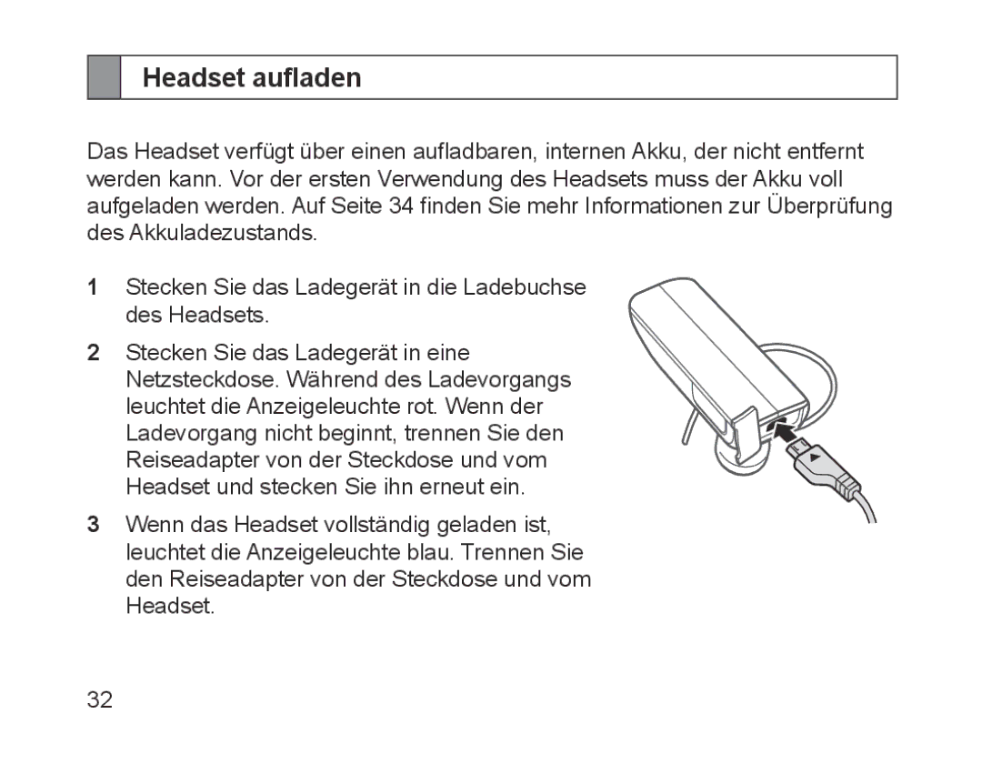 Samsung BHM1700EPECEUR, BHM1700VDECXEF, BHM1700VPECXEF, BHM1700EDECXEF, BHM1700EBECXEF, BHM1700EPECXEF manual Headset aufladen 