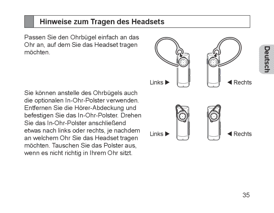 Samsung BHM1700EDECHAT, BHM1700VDECXEF, BHM1700VPECXEF, BHM1700EDECXEF, BHM1700EBECXEF manual Hinweise zum Tragen des Headsets 