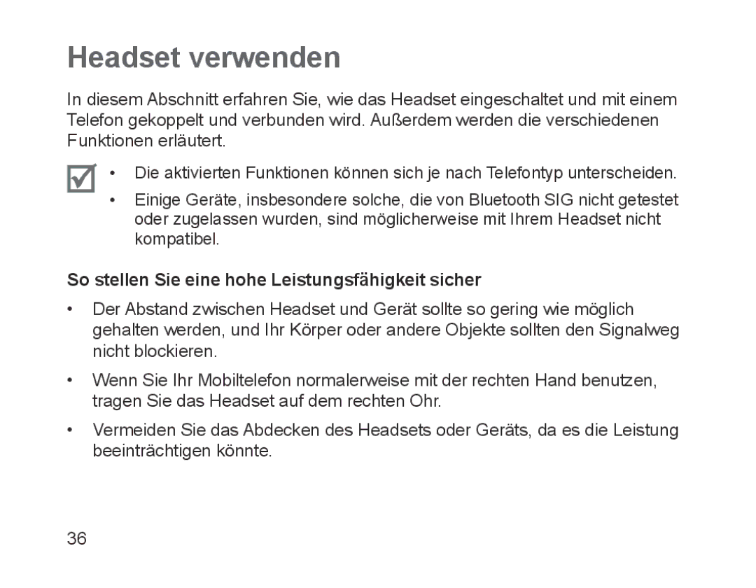 Samsung BHM1700EMECHAT, BHM1700VDECXEF manual Headset verwenden, So stellen Sie eine hohe Leistungsfähigkeit sicher 